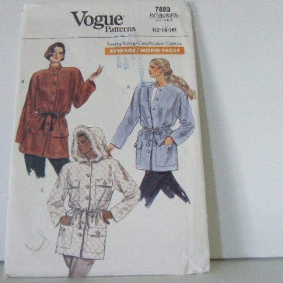 Fall coat sewing pattern Vogue uncut vintage plus size loose hooded jacket 80s - Picture 1 of 5